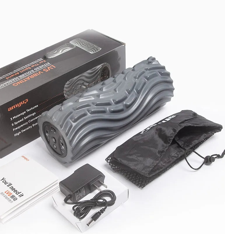 USB electric massage yoga massager in space grey with stovepipe column design and vibration buttons