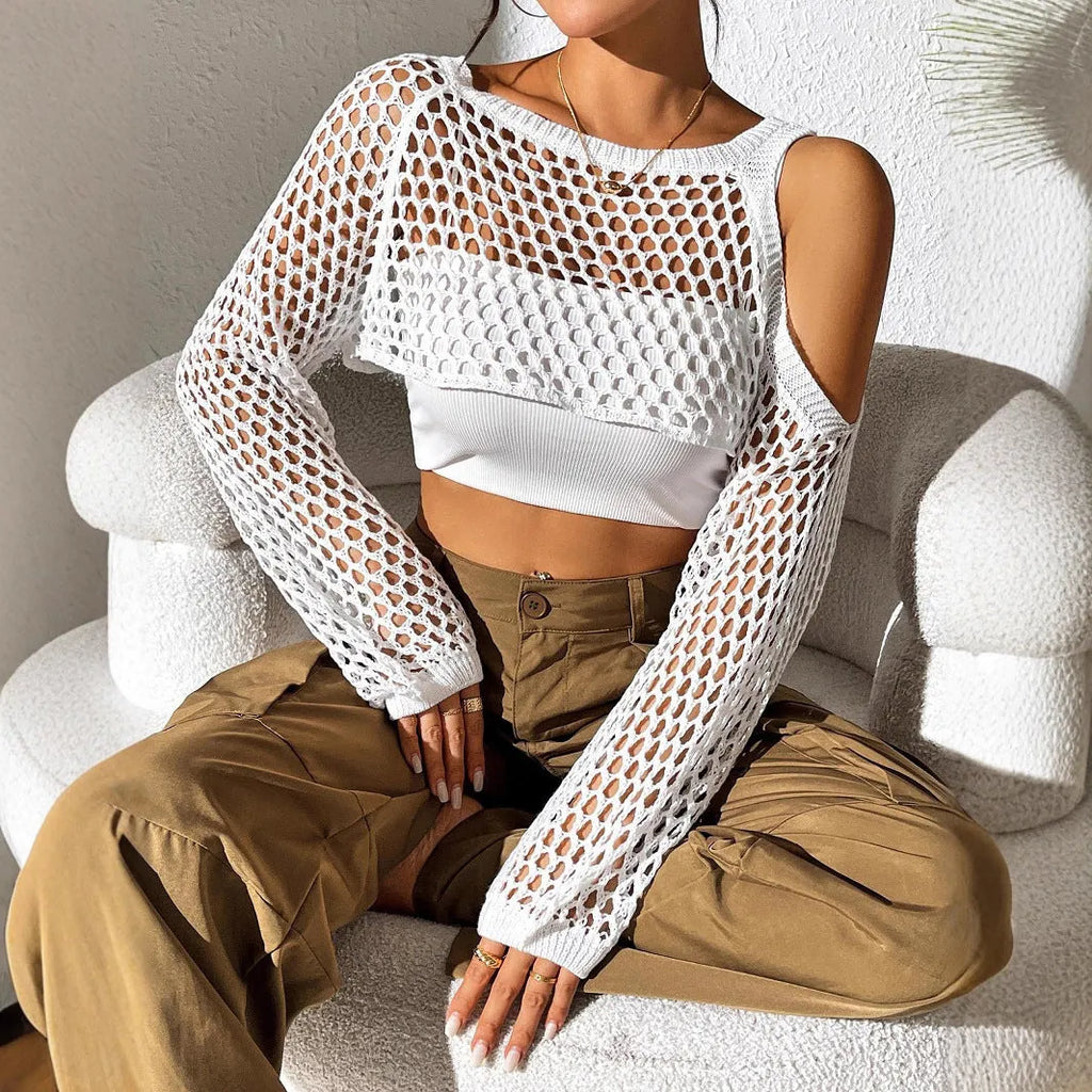 Mesh beach shirt with hollowed navel design in multiple colour options including army green and white