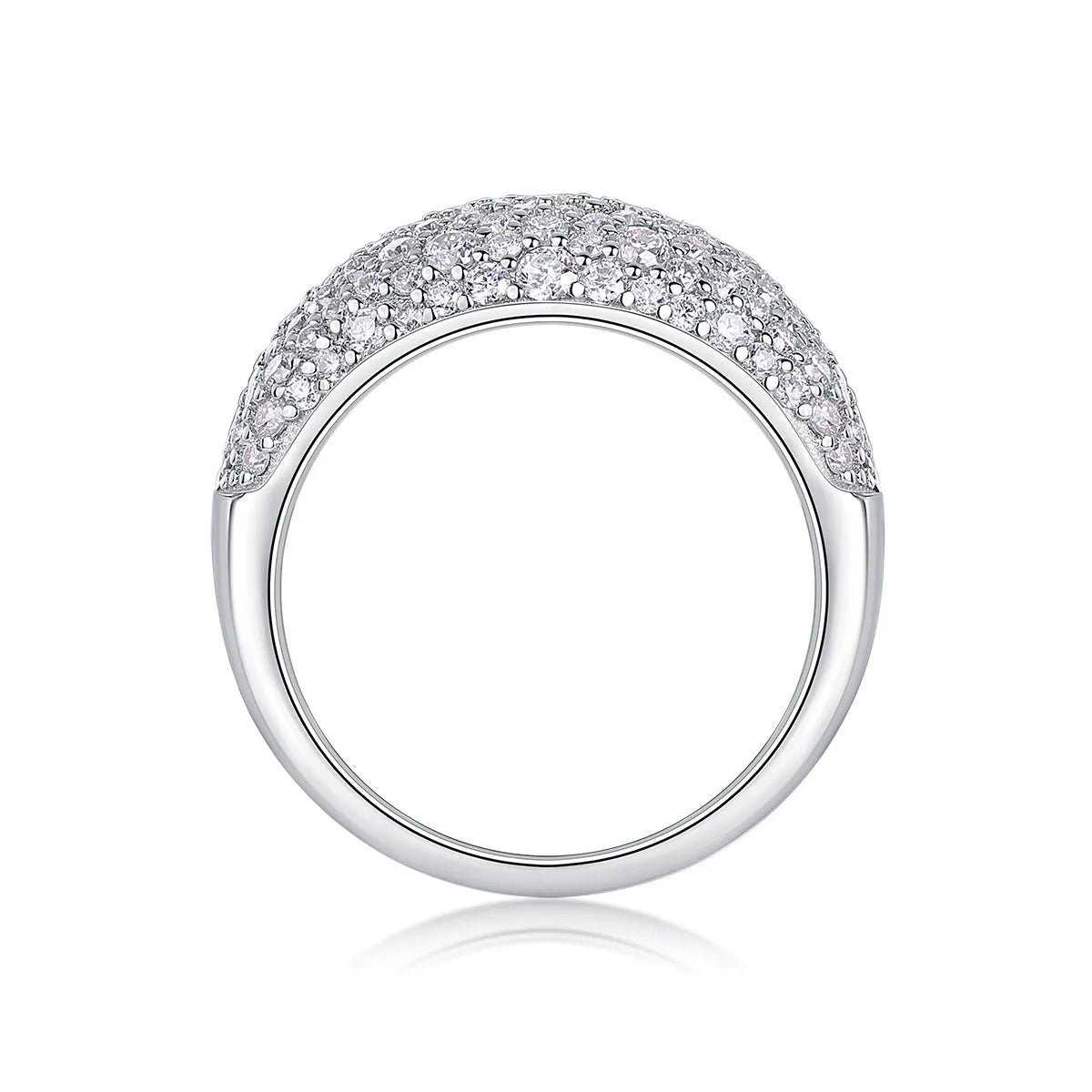 Moissanite wedding ring set in S925 silver with platinum plating, starry night design, on a white background