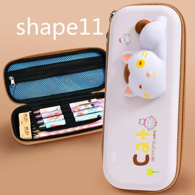 3D decompression pencil case in square Korean style with cartoon pattern