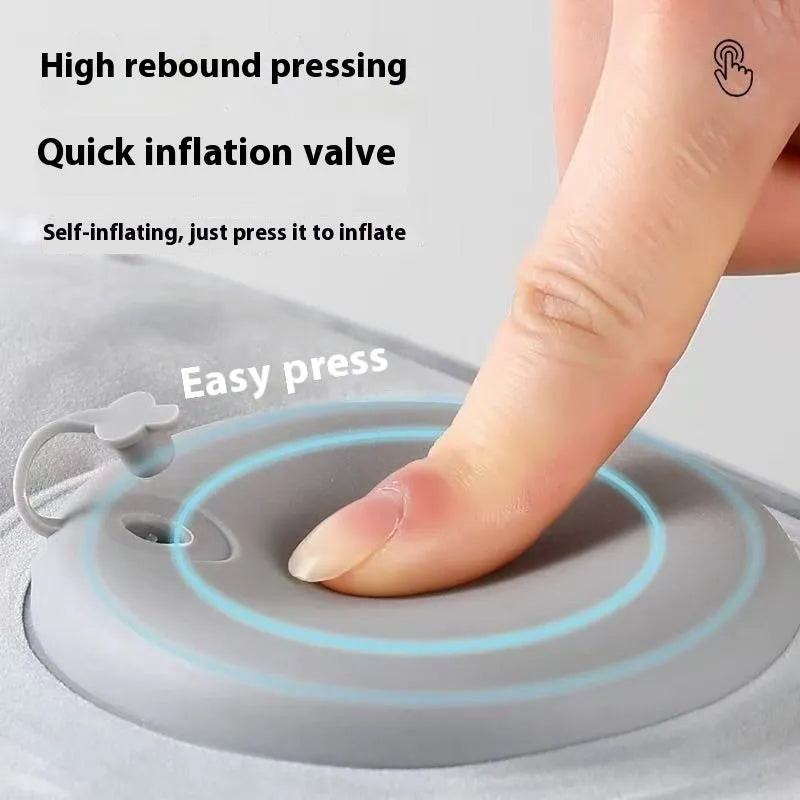 Inflatable seat cushion with flocked texture shown inflated and folded