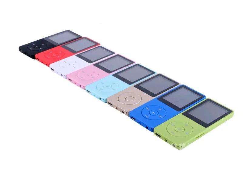 1.8-inch screen MP4 player in multiple colours with push-button controls and compact design