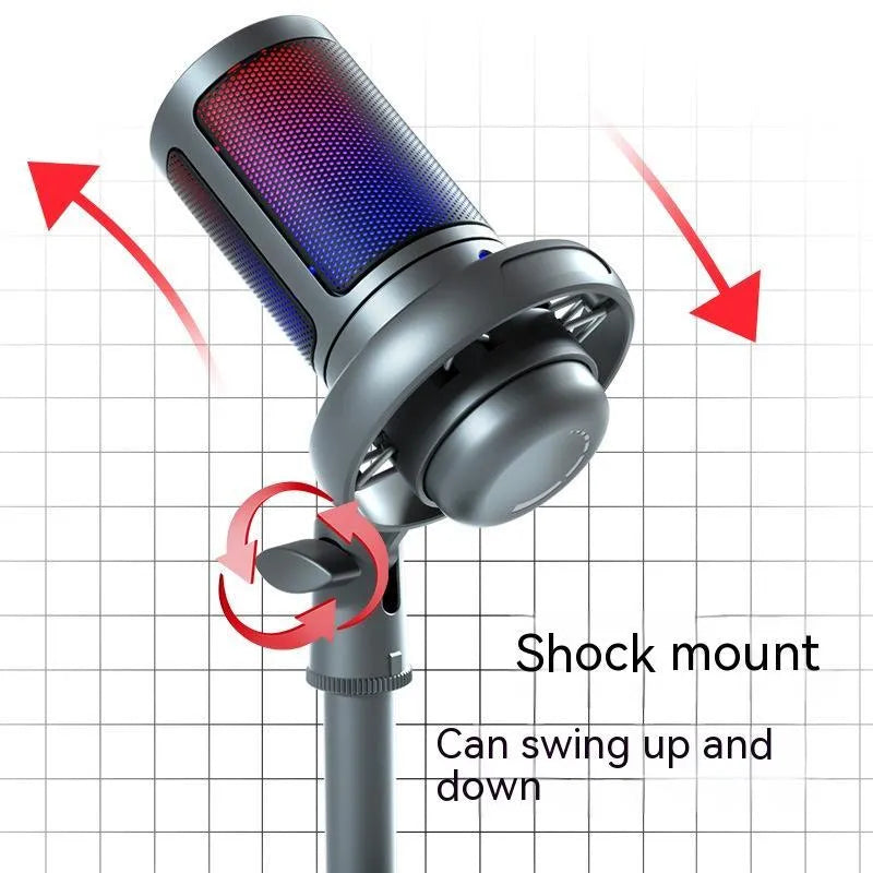 RGB condenser microphone for live broadcasting in black, white, or pink colours with 150cm USB cable