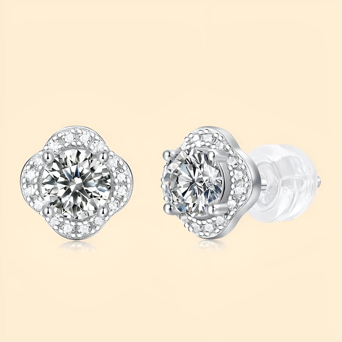 S925 silver flower earrings with two 50-point moissanite stones for women, fresh floral style