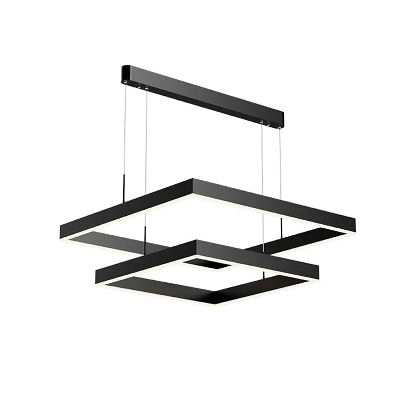 Square Nordic iron chandelier with aluminium single-layer shade stepless dimming 40cm or 60cm diameter