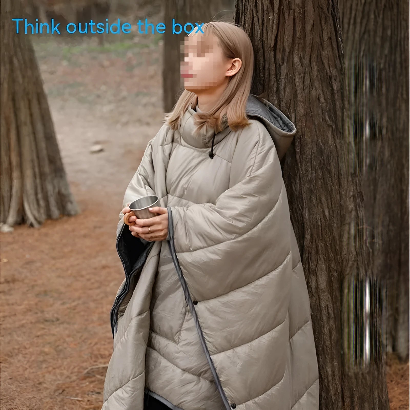 Army Green outdoor cloak sleeping bag worn as cape with 200x140cm dimensions and hollow cotton insulation