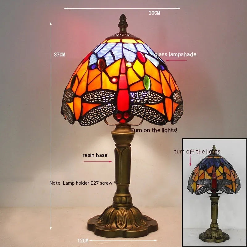 Stone table lamp with dragonfly design in European styling for bedroom or living room