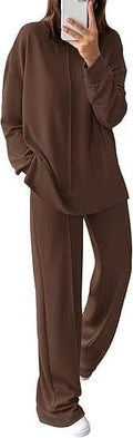 Women's army green polyester jogging suit set with long sleeve top and matching trousers