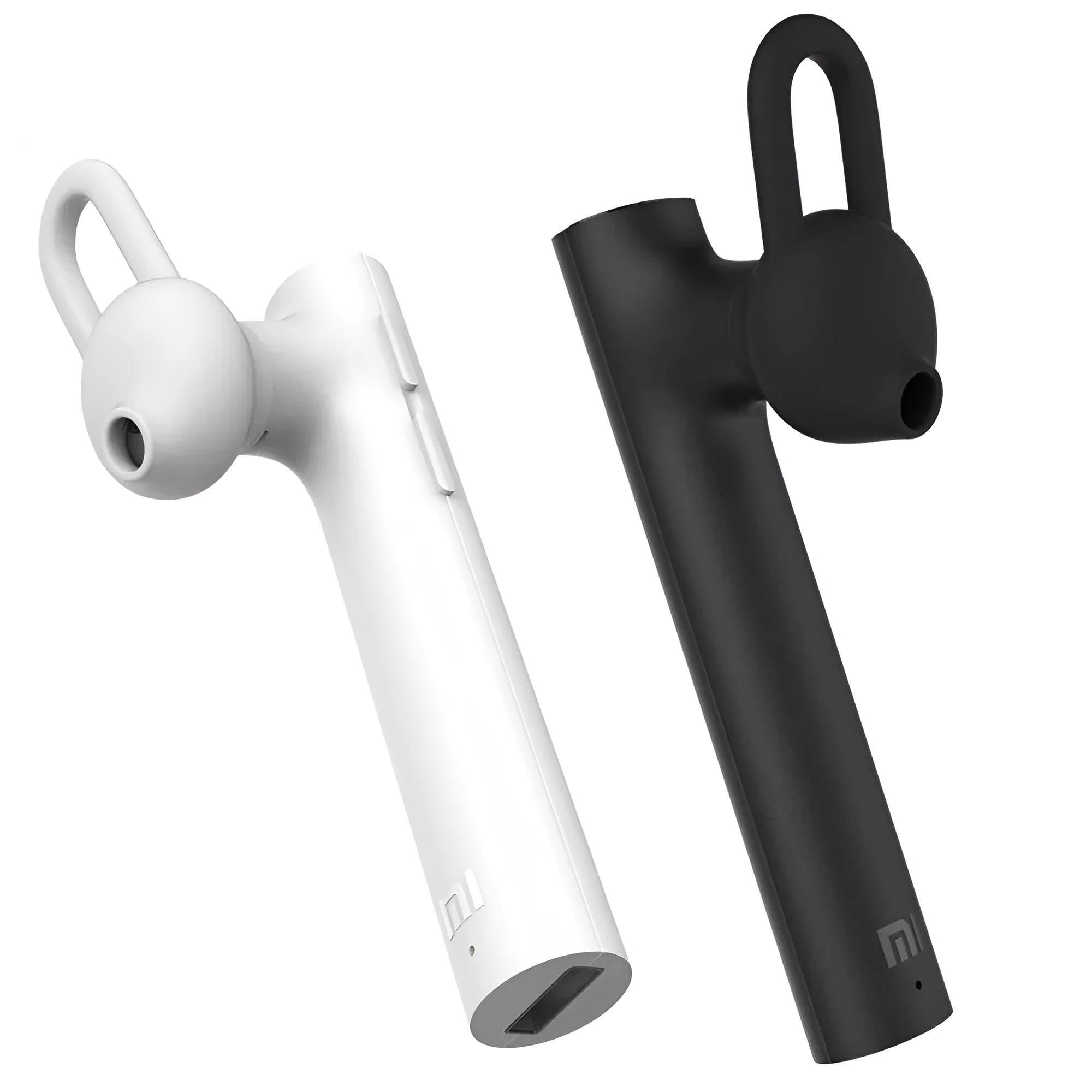 Compact black and white wireless Bluetooth headset showing size scale.