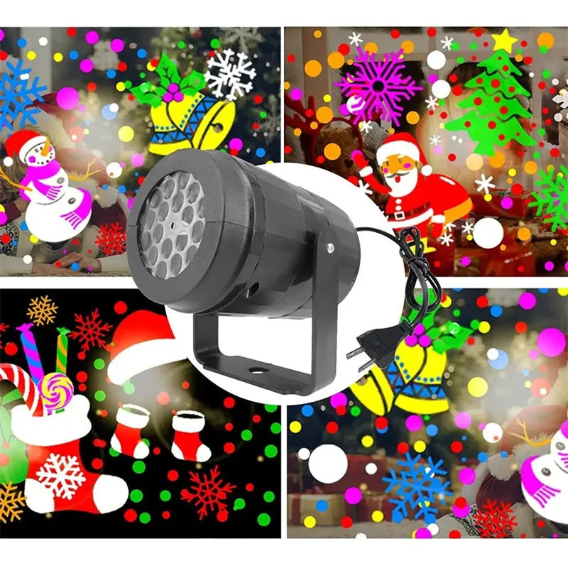 Christmas snowflake projector light displaying rotating Santa Claus and snowflake patterns for outdoor holiday decor