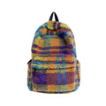 Retro plush plaid backpack in velvet and lamb wool with polyester lining, wear-resistant school bag for junior high school, neutral design