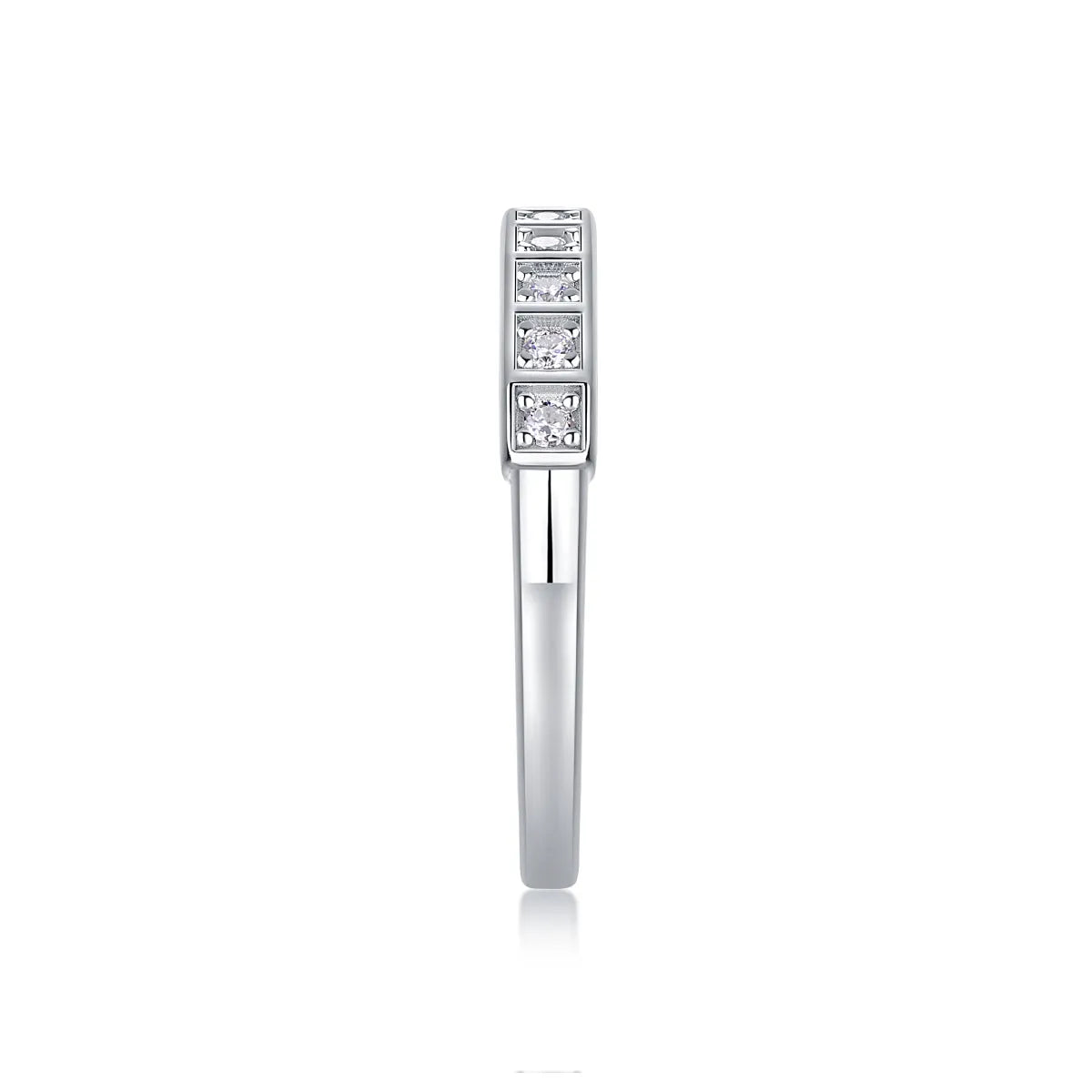 Moissanite wedding ring set in S925 silver with platinum plating, sizes 5-9, 2.2g per ring, GRA certificate included.