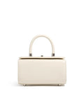 Brown leather women's crossbody bag with a box shape and clamshell opening, shown with interior phone and file pockets.