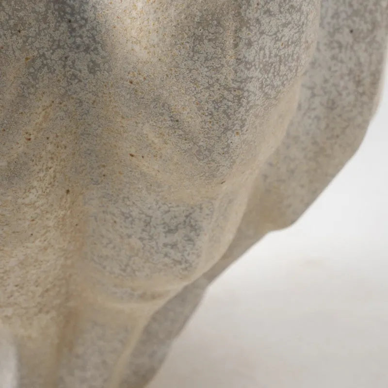 White single colour glaze porcelain vase 42cm wide 27cm tall on desktop for light luxury decoration