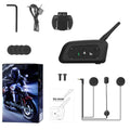 V6 Pro motorcycle Bluetooth intercom unit with mounting clip and headphones