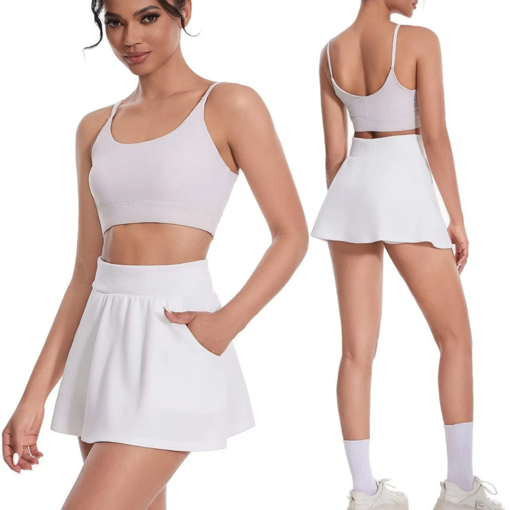 Women's high waist yoga sports tennis skirt in solid colour, cotton blend with milk silk lining, six colours, sizes XS to XL