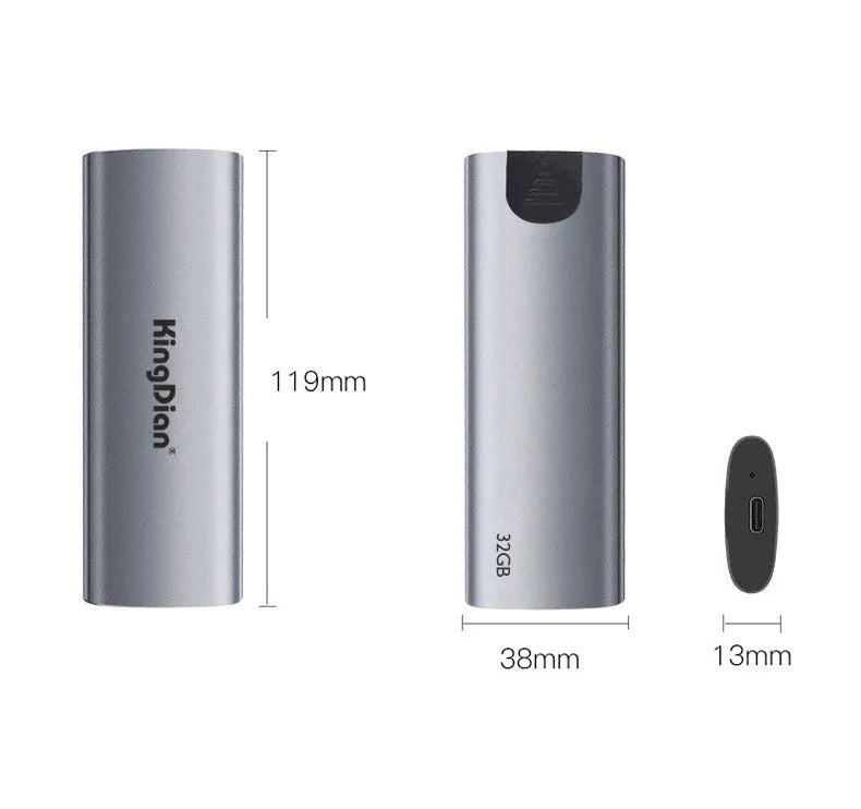 Grey mobile SSD external hard drive for phones showing USB 3.0 connector and compact design.