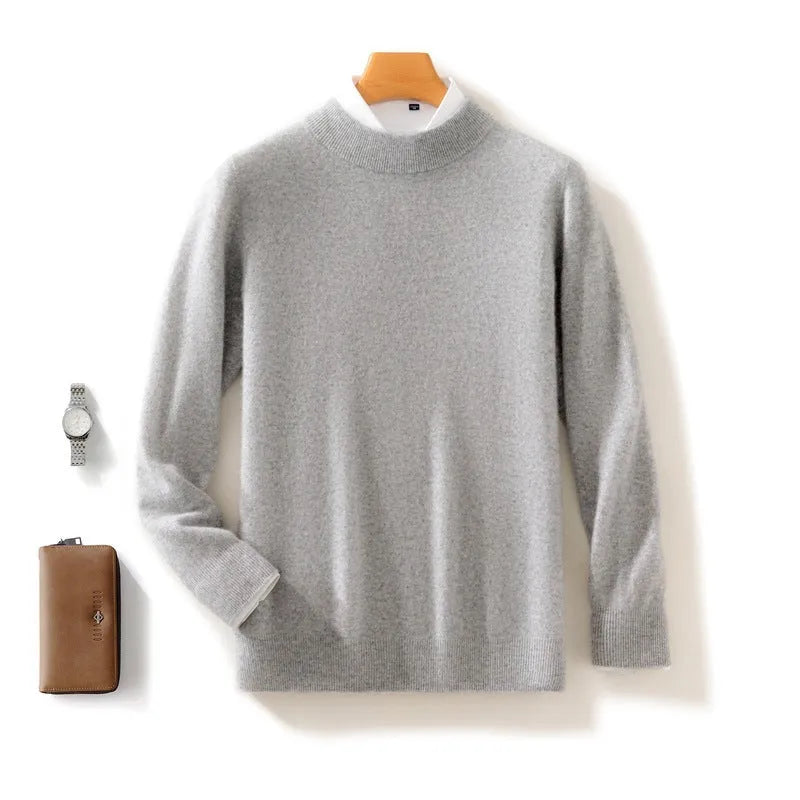 Men's thickened half-height knitted base cardigan pullover in solid colour, loose fit, long sleeves, autumn top