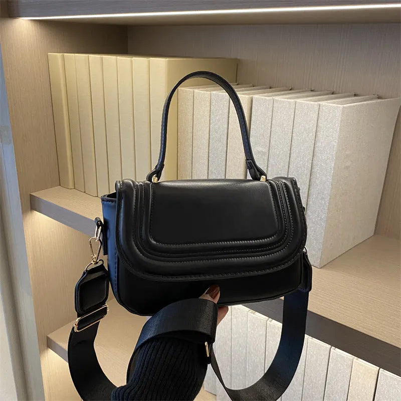 Women's PU crossbody bag in horizontal square shape with sewing line detail and document pocket