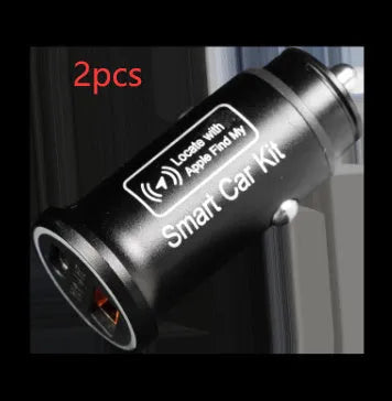 Black car GPS locator device plugged into a vehicle's 12V power socket for tracking.