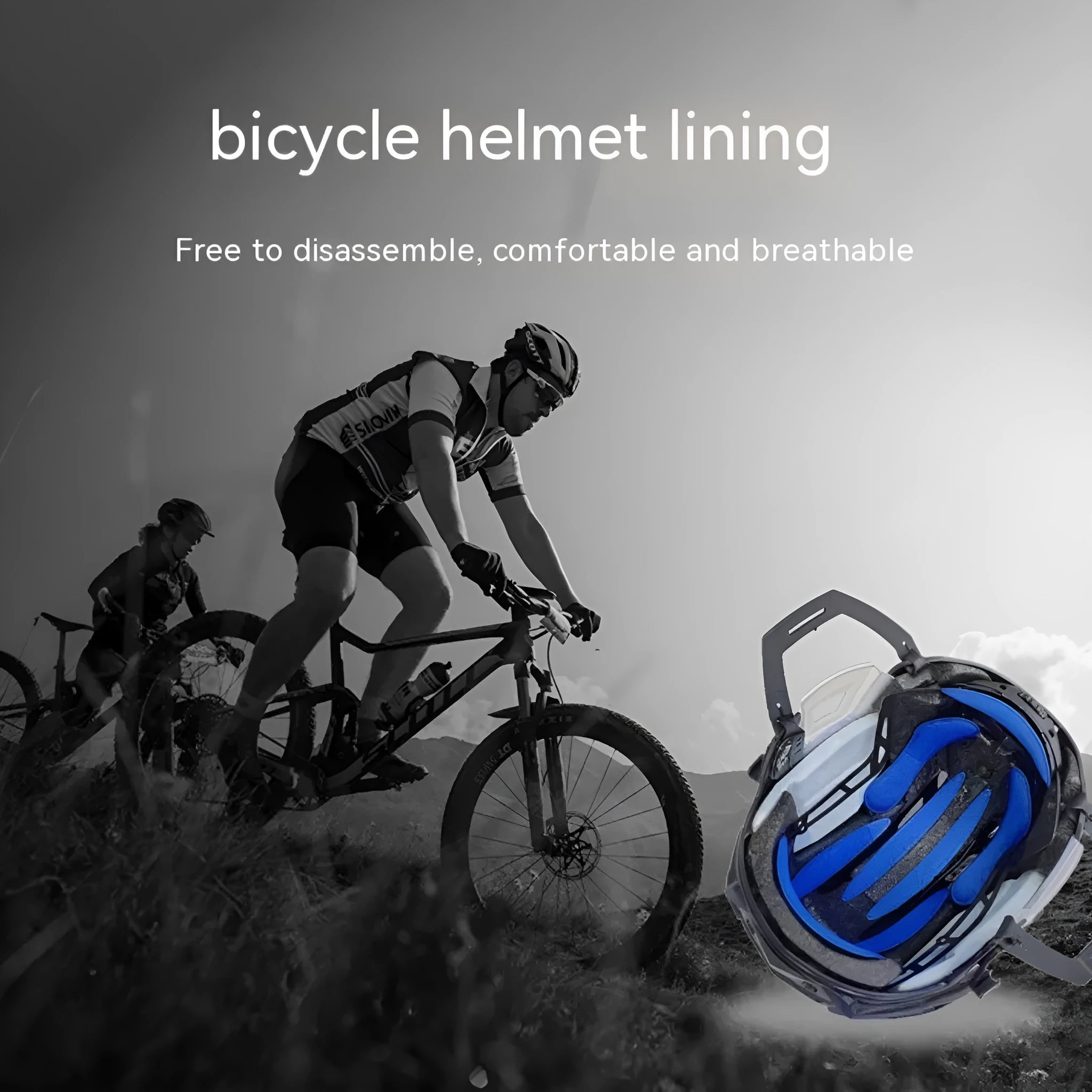 Universal cycling helmet lining with breathable sponge and Velcro chin pad in four colours.
