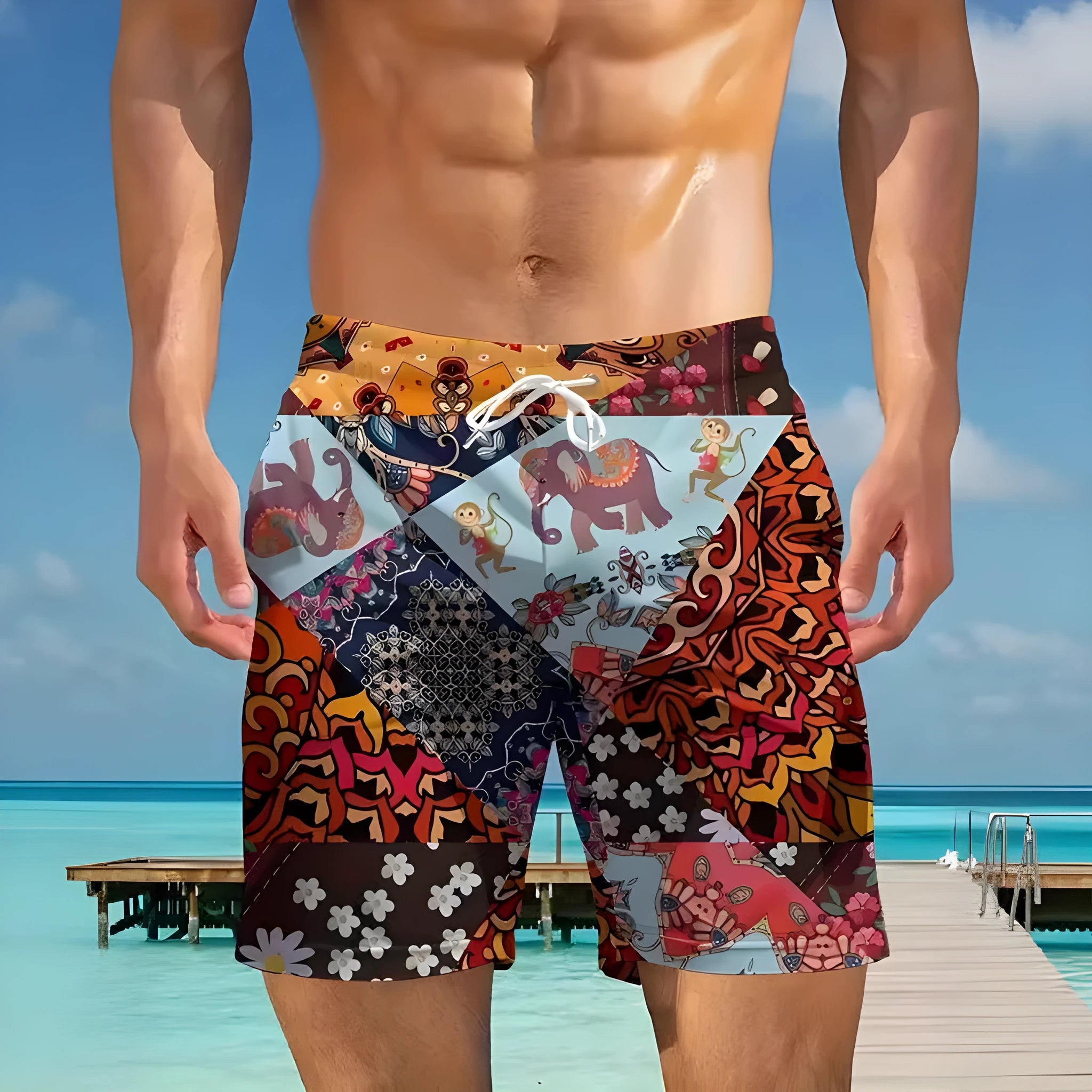 Casual loose fit polyester shorts in eight colours, sizes S to 2XL, breathable for summer