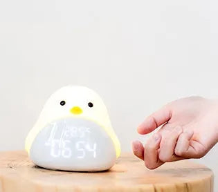 Time Bird yellow cartoon electronic smart clock with LED display, night light, alarm, and calendar for bedroom or office use