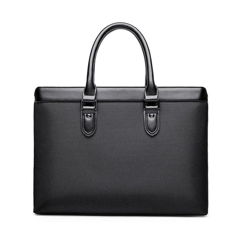 Office handbag portable briefcase file bag with PU outer and Oxford fabric lining in black or blue