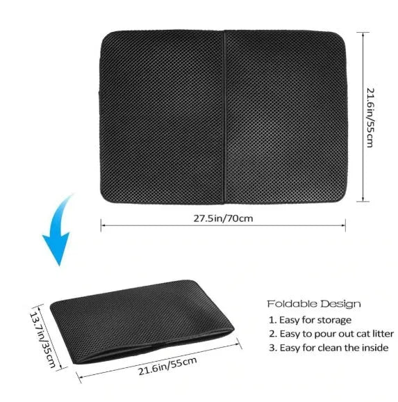 Waterproof EVA cat litter mat with double-layer honeycomb surface, available in black or grey and four sizes.
