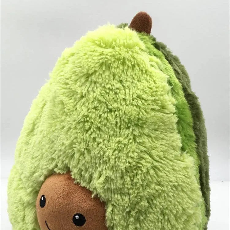 Soft plush avocado pillow toy in 20cm size with green fabric and PP cotton filling