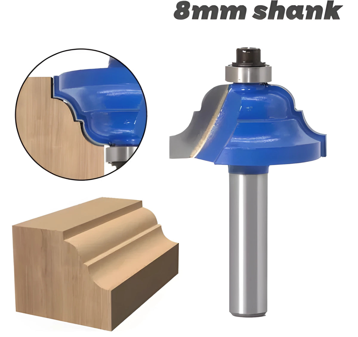 Blue wood cutter head with 1/4 handle, 6.35mm stem, 27mm cutting diameter, and 53mm total length