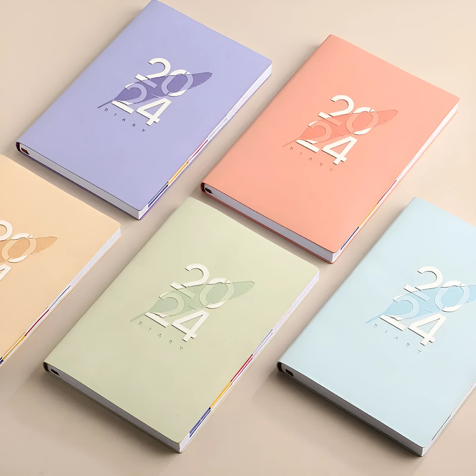 Imitation leather 2024 English schedule book in blue with 365 days daily planner, A5 size, thread stitching binding