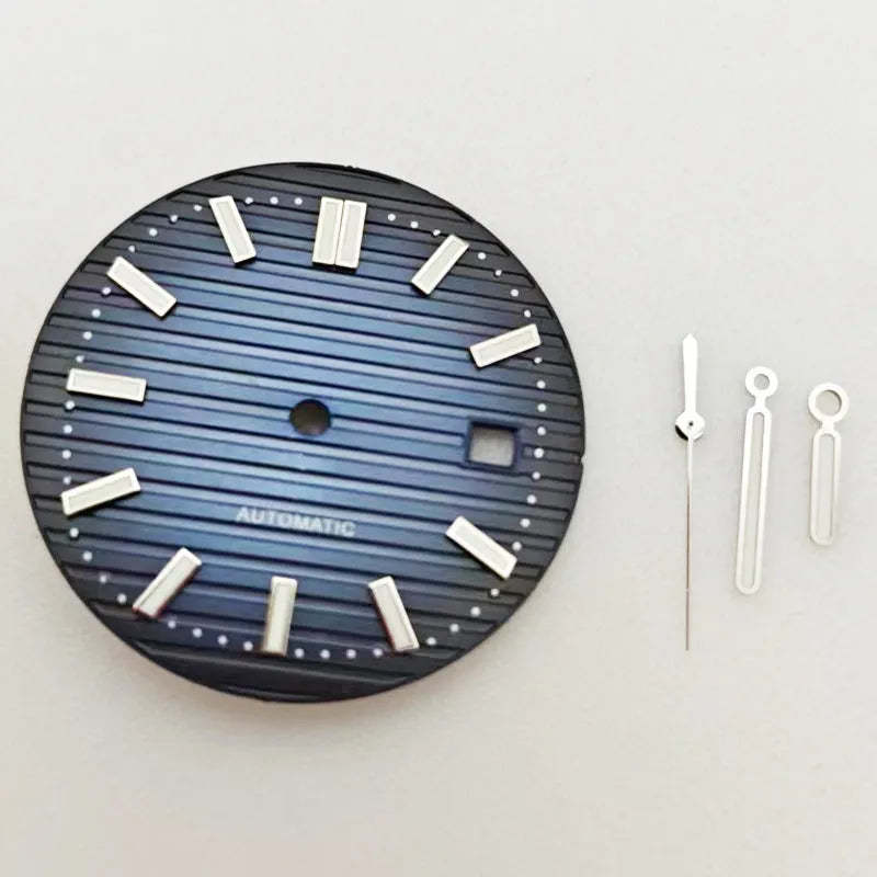 30.5mm solar stripe nail green luminous watch dial plate with matching hands for 2813 8215 movements