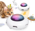 White automatic cat toy with colourful feathers and LED lights for indoor feline entertainment