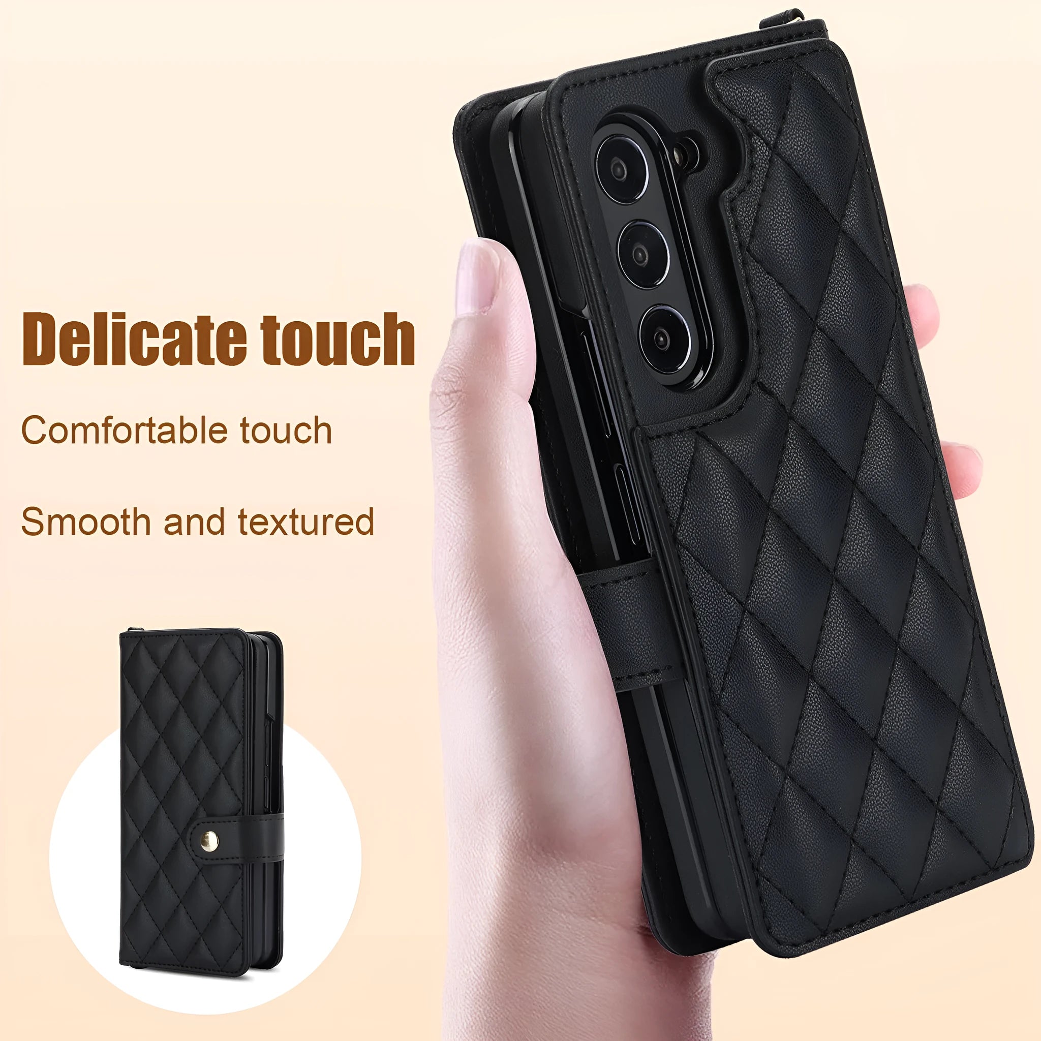 Samsung Galaxy Z Fold 4 folding phone case in purple with PC leather finish and built-in bracket