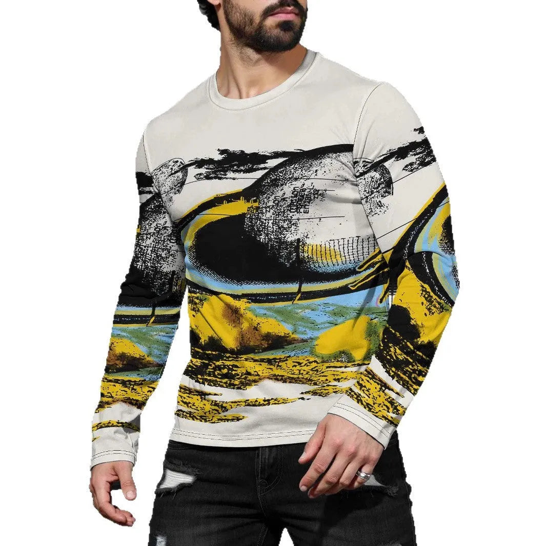 Men's simple long sleeve round neck pullover in milk silk fabric, shown in a casual colour.