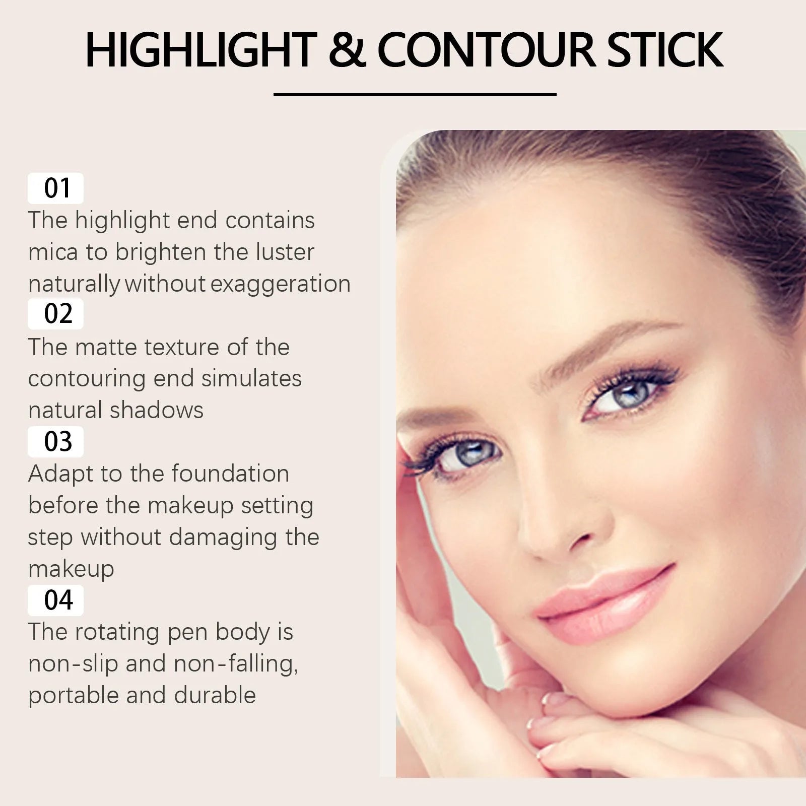 Dual-ended cream highlight and contour makeup stick in three shade styles