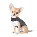 Heather grey dog anxiety jacket made from soft brocade cotton fabric on a medium-sized dog.
