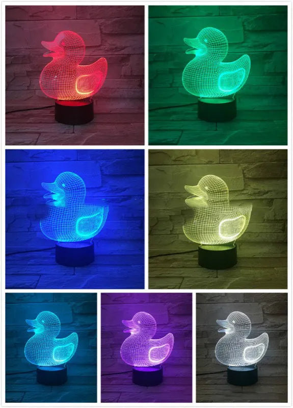 Little yellow duck 3D night light with remote control on tabletop