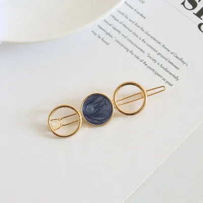 Round metal hairpin with opal crystal, 7cm, alloy silver plating, geometric design