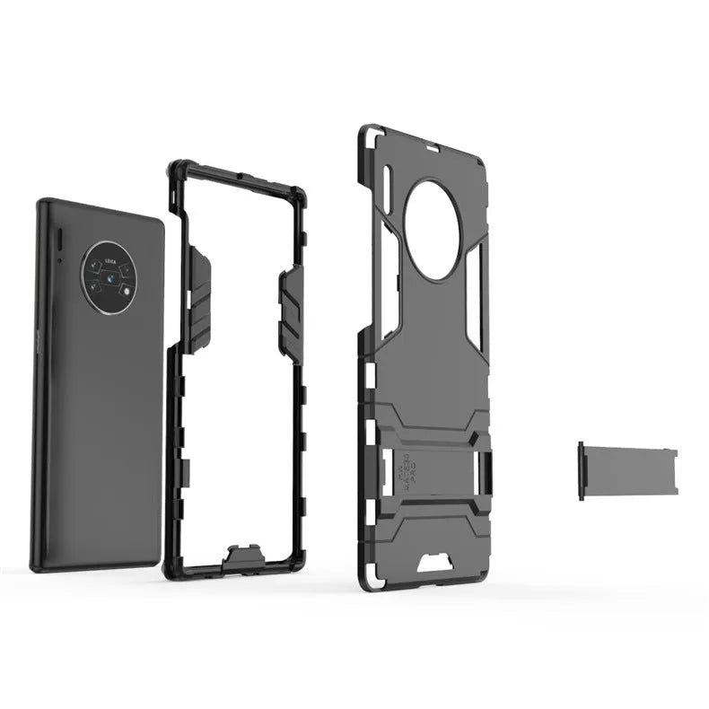 Drop-resistant TPU PC phone case with invisible bracket in pure black, compatible with Huawei models