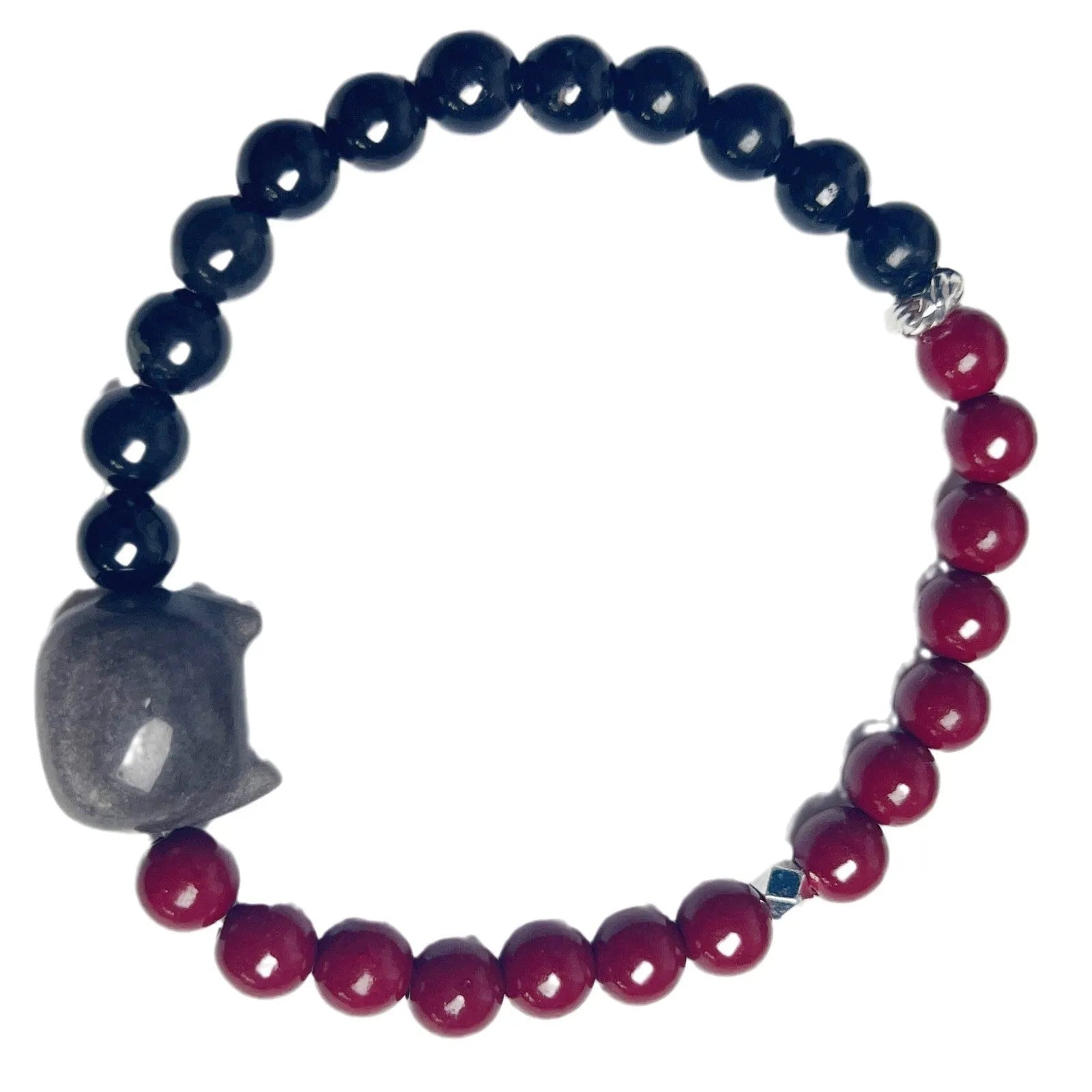 Manual craft colourful obsidian bracelet with cat charm in net red style