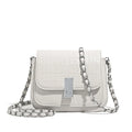Women's soft black PU leather chain shoulder bag with a square shape and sandwich pocket.