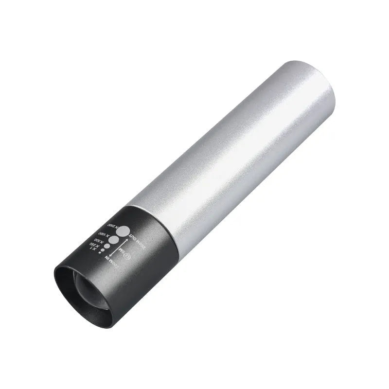 Black and silver aluminium red light therapy mosquito repellent lamp with USB charging port.