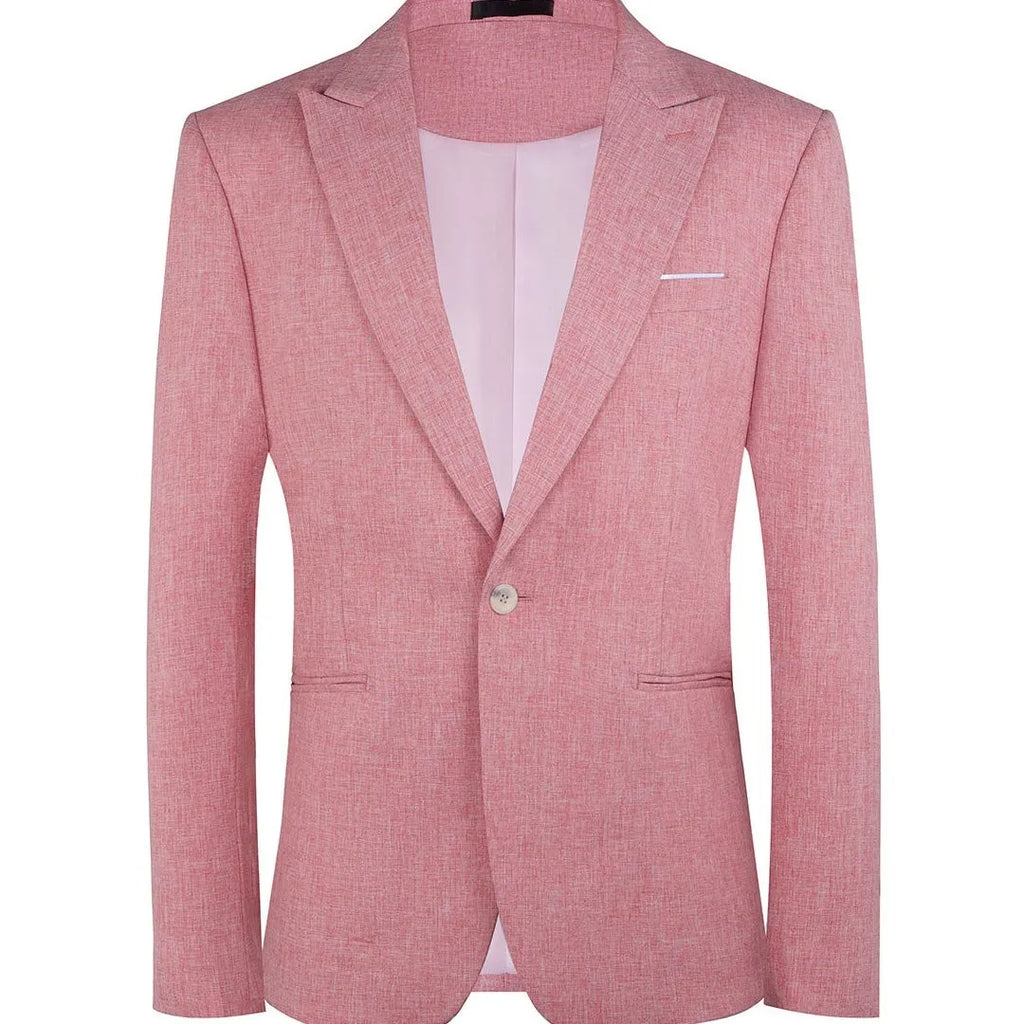 Men's light blue Western style casual suit blazer on a hanger, shown front and back.