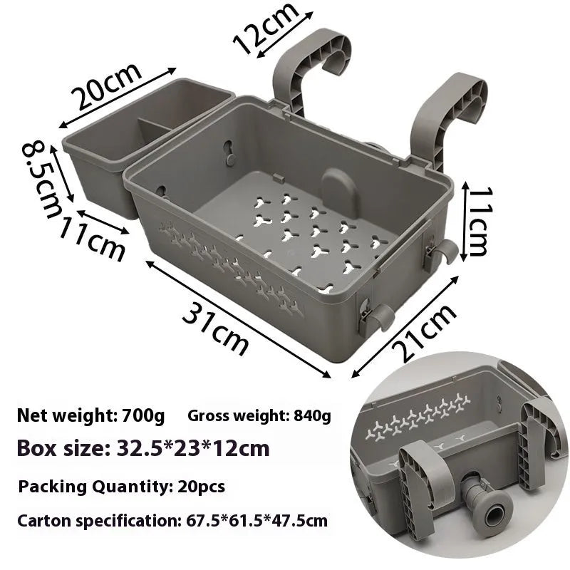 Plastic pool edge hook storage basket in blue or grey for outdoor sundries and changing clothes