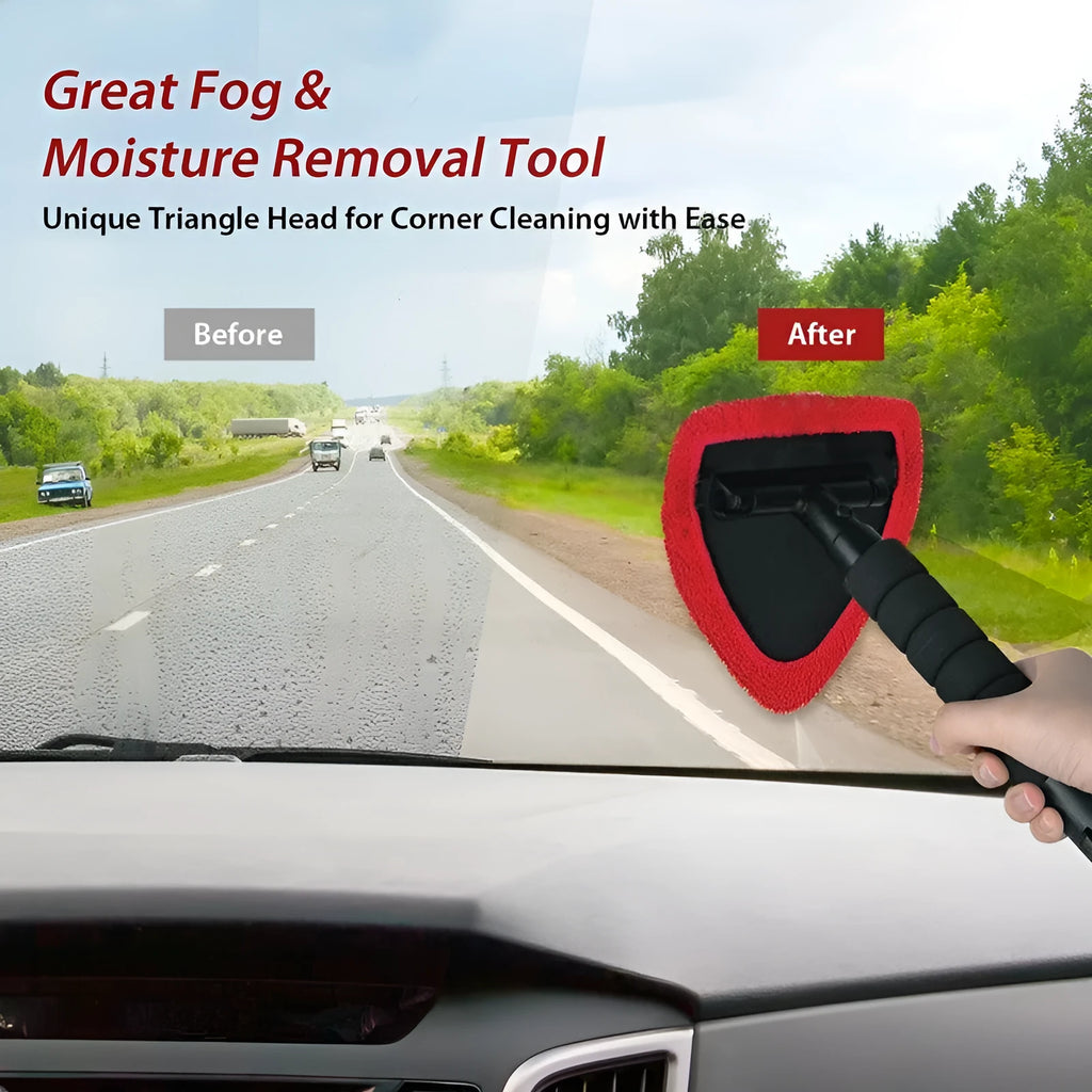 Plastic car windshield cleaning brush in choice of green, red, or sapphire blue colours