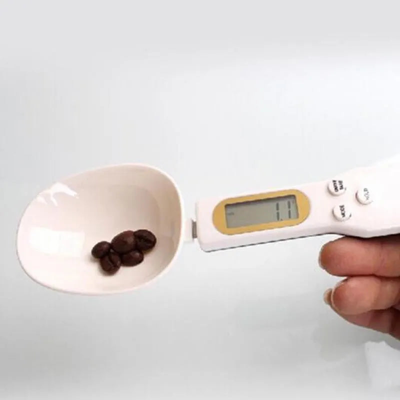 Digital kitchen spoon scale with LCD display showing weight measurement