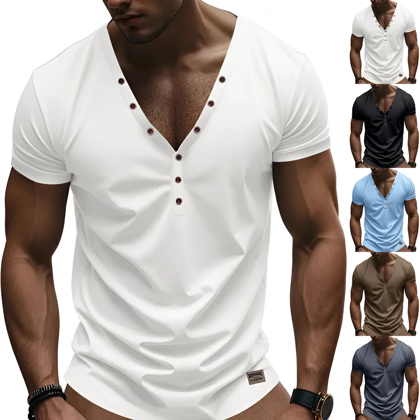 Men's loose fit V-neck button pullover shirt in polyester blend fabric for sports wear