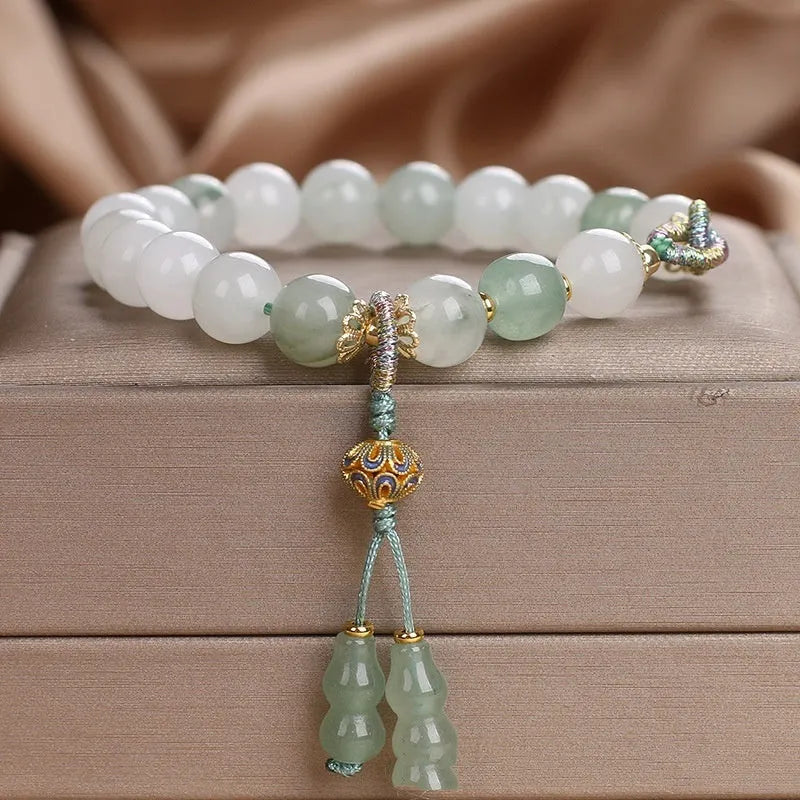 Chinese handmade natural agate beaded bracelet in light blue colour for women